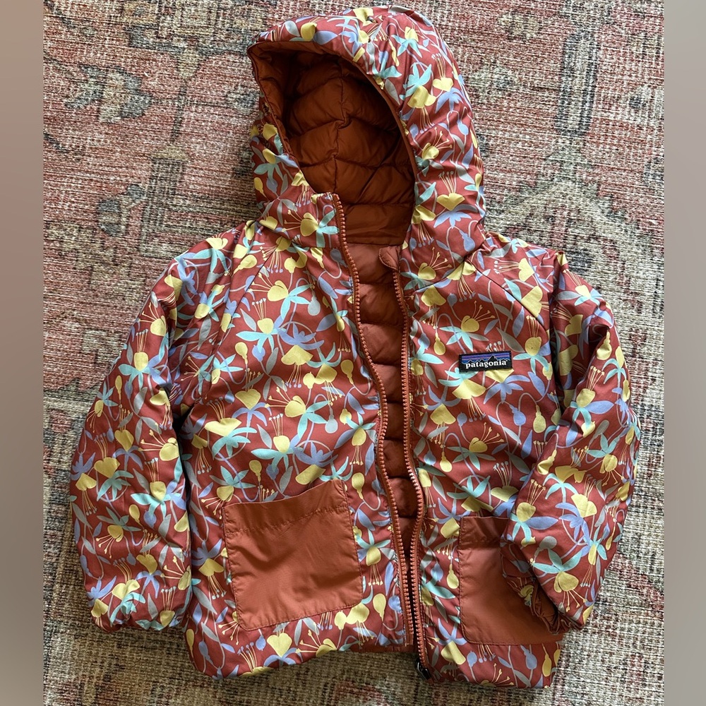 Kids Toddler 4T Patagonia Rust Reversible Down Sweater Hoody Quilted Jacket - Picture 2 of 3